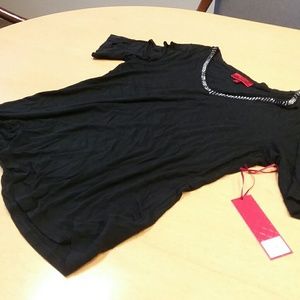 Black Peek a Boo Sleeves with Rhinestone Neckline